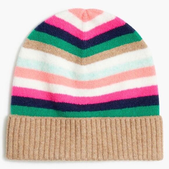 J. Crew Factory Accessories - J. Crew Factory Striped Ribbed Cuffed Wool Blend Lightweight Beanie Hat